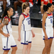 Brittney Griner #15, Breanna Stewart #10 and A’ja Wilson #9 of the USA Women’s National Team stand on the court during a break in the 2021 WNBA All-Star Game at Michelob ULTRA Arena on July 14, 2021 in Las Vegas, Nevada. (Photo by Ethan Miller/Getty Images)